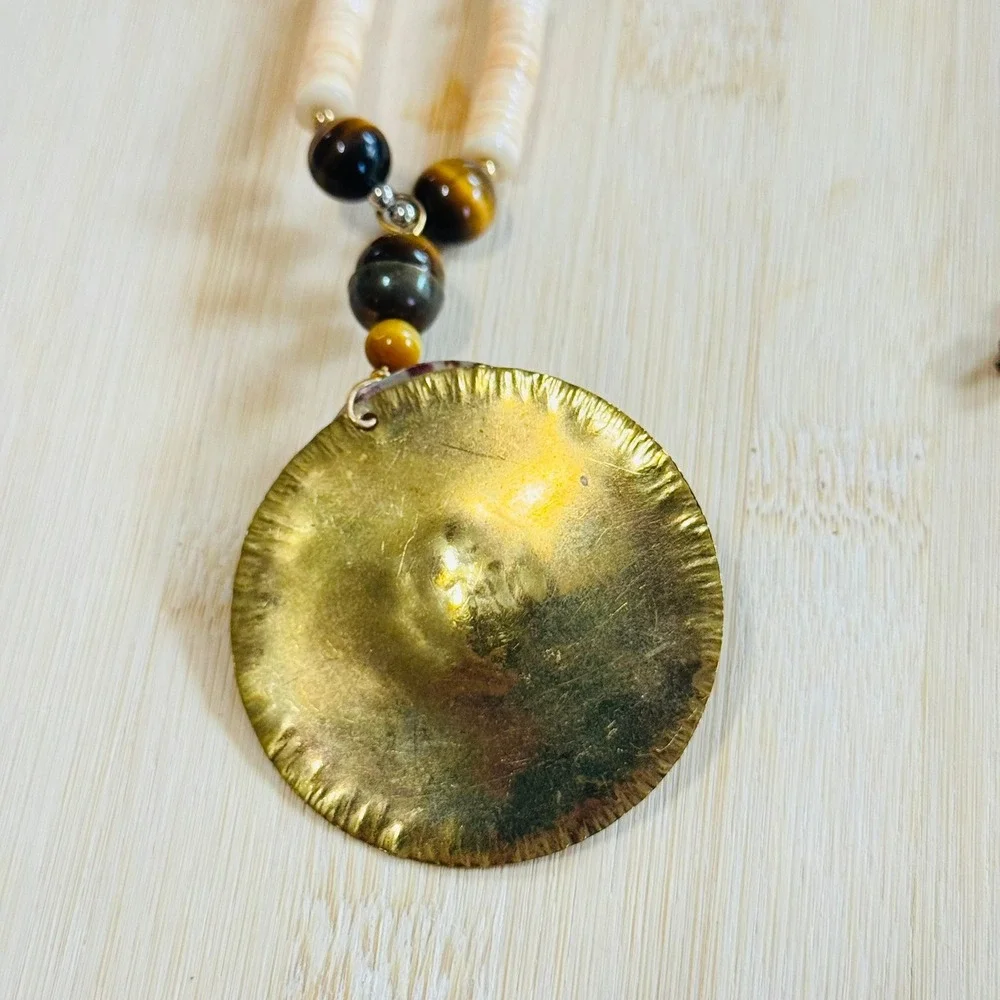 VTG Santo Domingo limpet shell Necklace Heishi tigers‎ eye beads Native American
